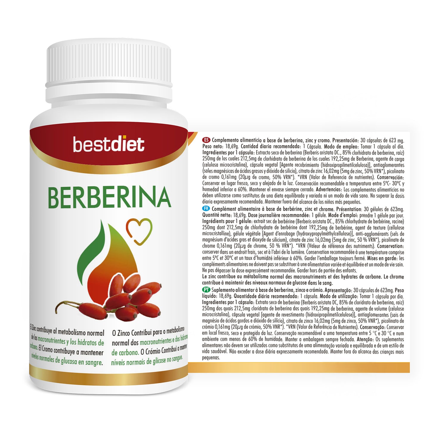 SUP Berberina 30 Cápsulas - Regulador de Glucosa, Colesterol y Peso | Antioxidante Natural - additional image 6